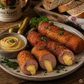 Panierte Käsekrainer mit Pommes