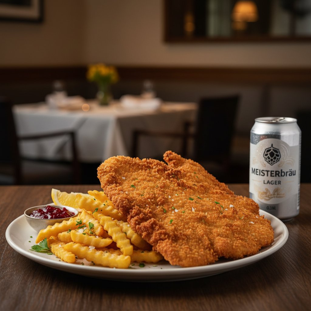 Riesen Schnitzel Portion mit Beilage und Dosengetränk