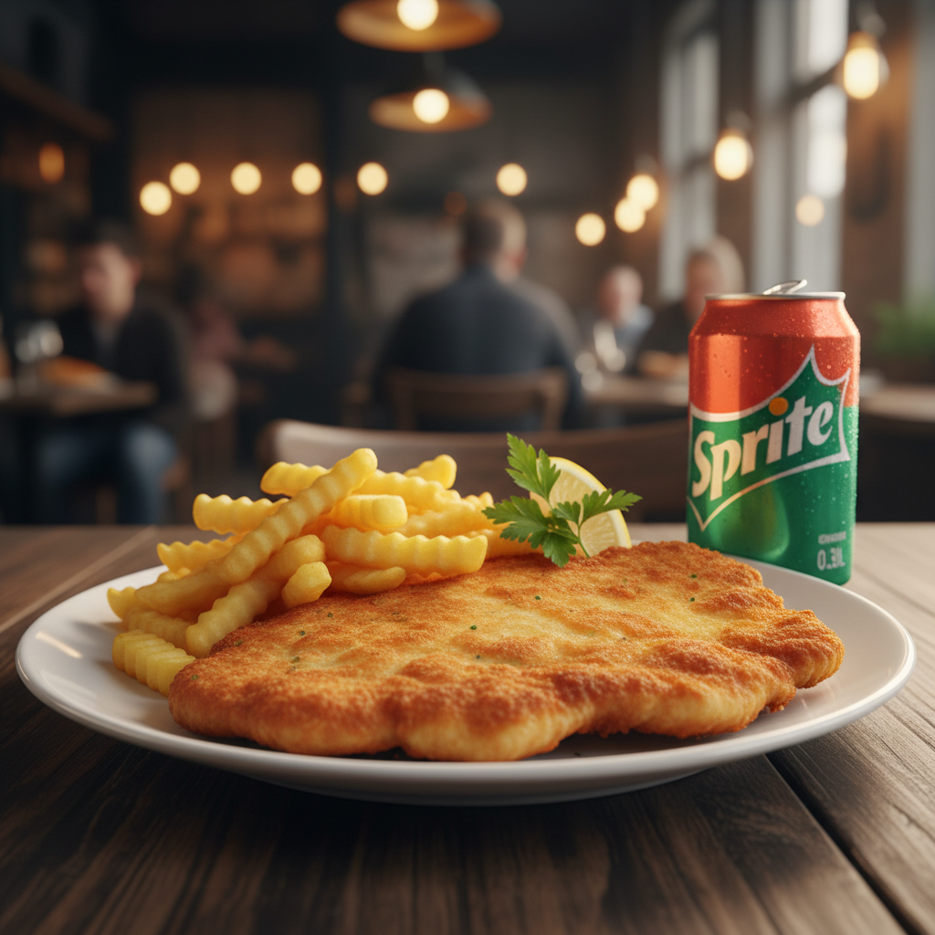Schnitzel Portion mit Beilage und Dosengetränk