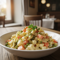 Gemüse Mayonnaise Salat in einer weißen Schüssel